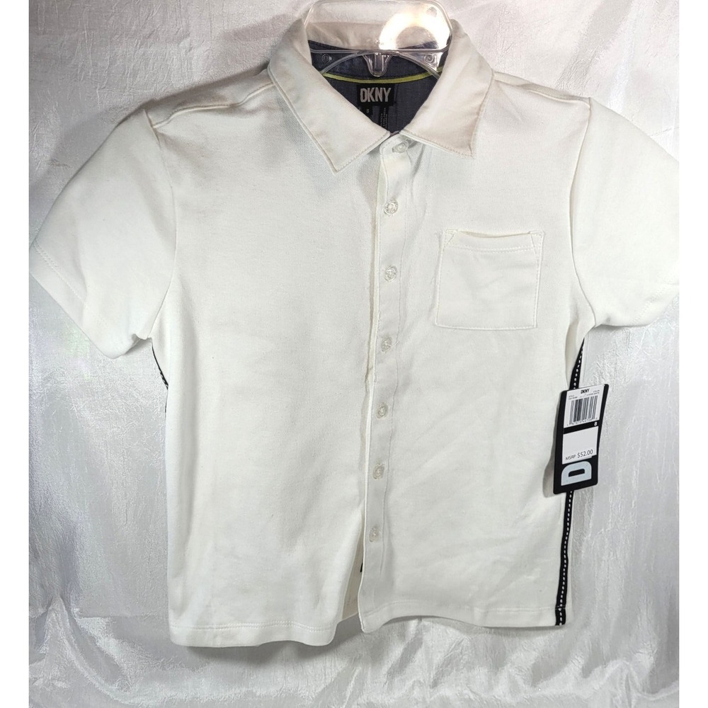 DKNY Boy's Soft Cotton/Poly‎ Button Down Collar Shirt - White - Size 8